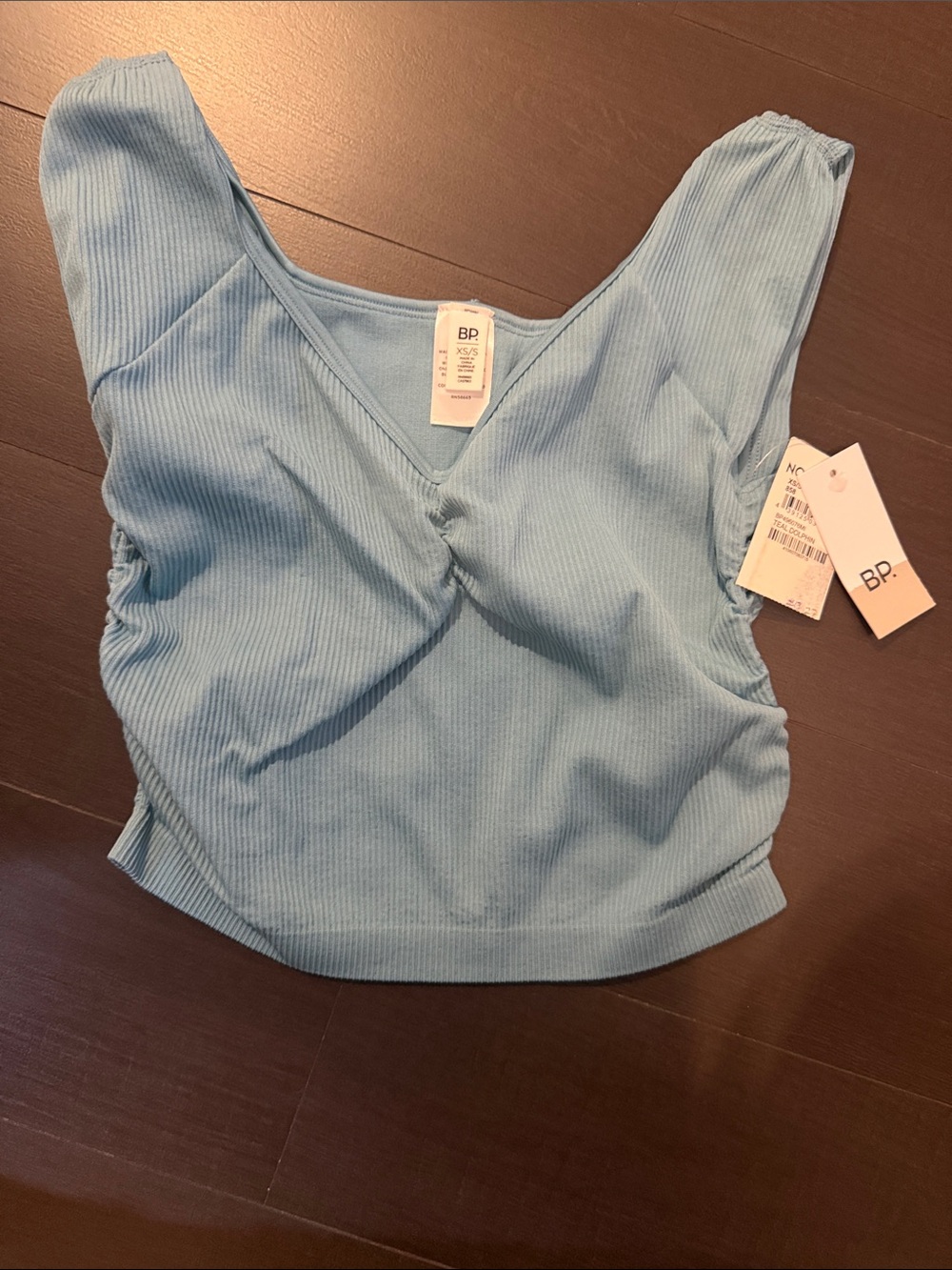 BP. Ribbed V-Neck Cropped Tank Top in Sky Blue